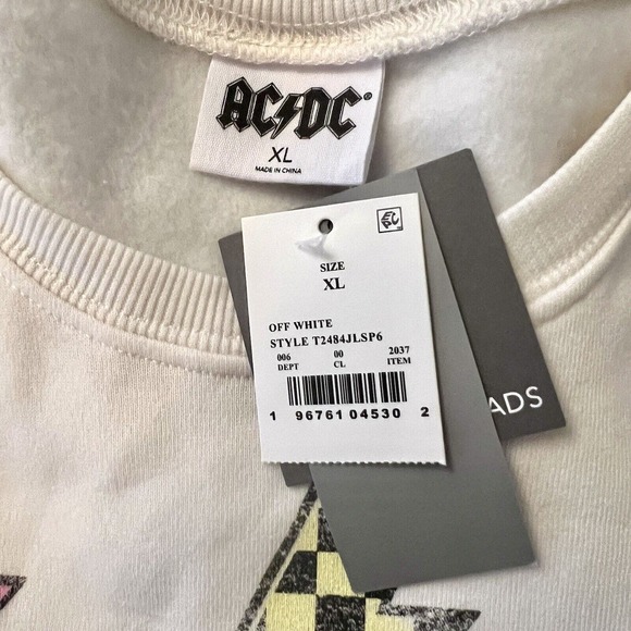 AC/DC Grayson Threads Women's XL White Cropped Lightning Bolt Sweatshirt Band T - Picture 9 of 10